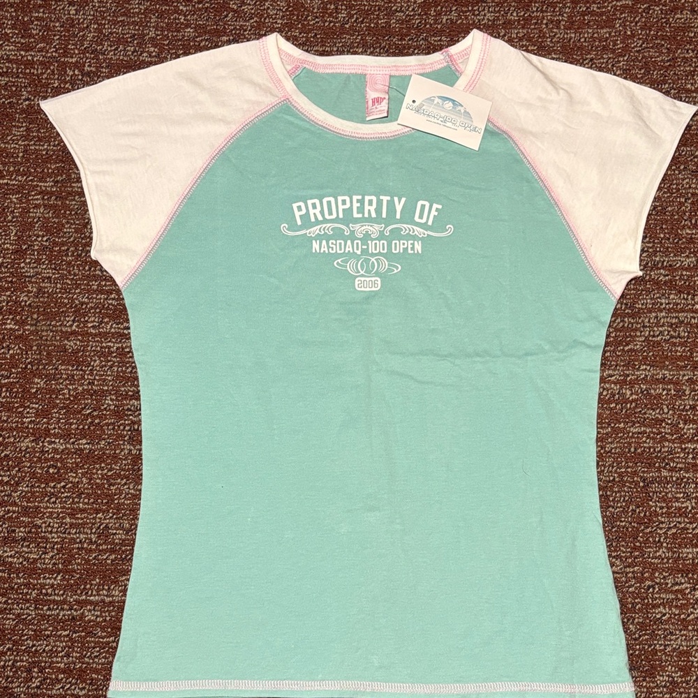 NWT vintage 2006 NASDAQ open‎ golf shirt short sleeve blue/ 
white raglan T